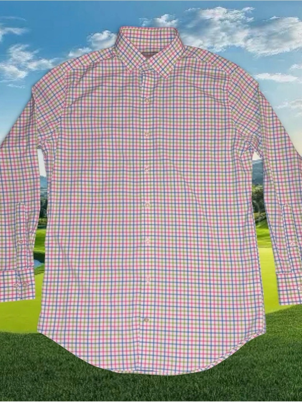 Peter Millar Wicking Performance Plaid Long Sleeve Shirt Mens M Stretch